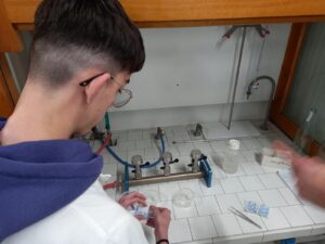 Students working on the micro plastics samples from the local river.
